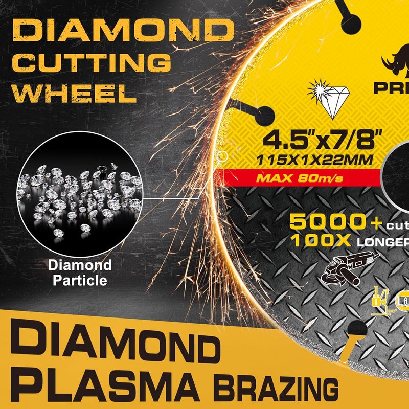 PRETEC Diamond Cutting Wheel 4-1/2 Inch with 7/8" Arbor Hole, Carbide Cut Off Wheel for Angle Grinder, Metal Cutting Disc with 5000+ Cuts on Rebar, Steel, Iron & INOX–3 Pack - Image 2